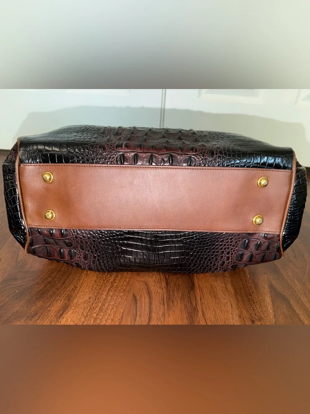 Brahmin Elisa Melbourne Croc Embossed Leather Footed Satchel Shoulder Strap